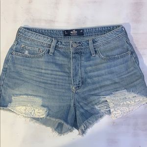 High-Waisted Lace Detail Denim Short